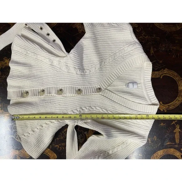 Anthropologie Maeve Cream Cableknit Peplum Belted Cardigan Cozy Career Classic M - Picture 8 of 12